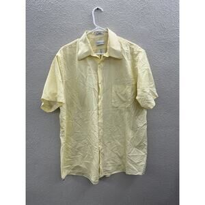 Van Heusen Mens Shirt Size 17 Yellow Poplin Half Sleeve Button Up